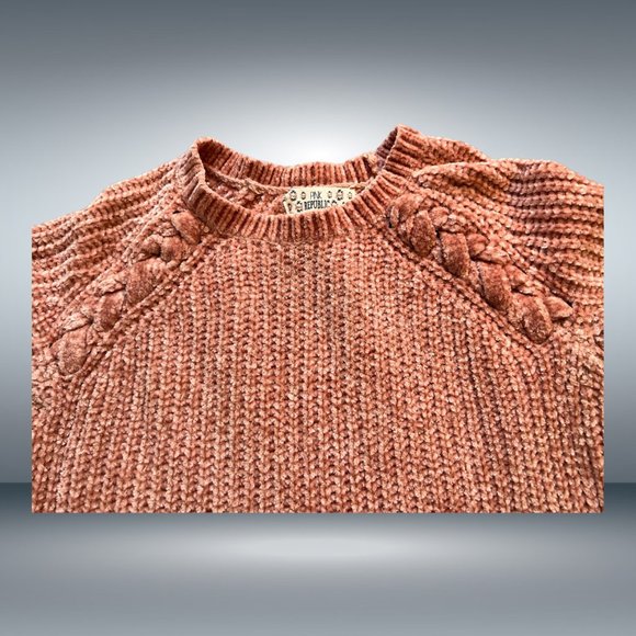 Pink Rose Soft Chenille Mauve Pink Cable Knit Sweater - Picture 4 of 5